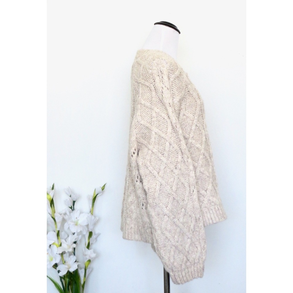 NEW! Lucky Brand Cable Chunky Knit Cardigan Sweater Oatmeal Wool Blend SZ XL - Picture 6 of 8